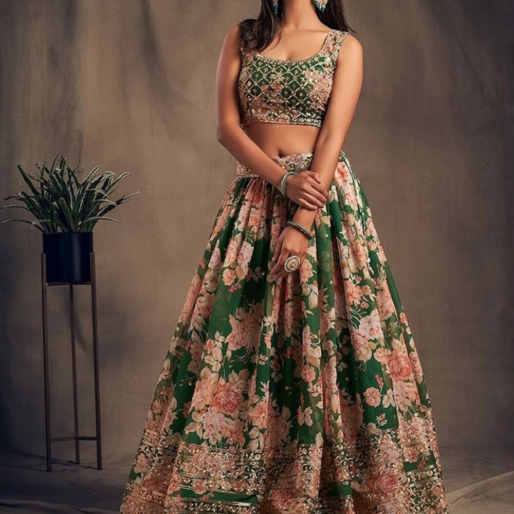 Women's Floral Embroidered & Sequined Navratri Garba Lehenga Choli Traditional